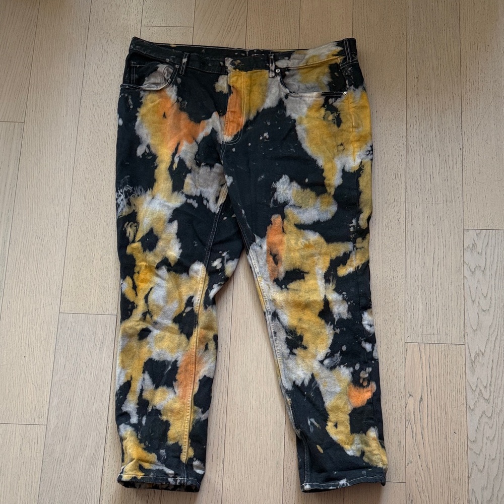 One of a Kind Tie-Dye Black and Yellow Everlane Jeans - Unisex